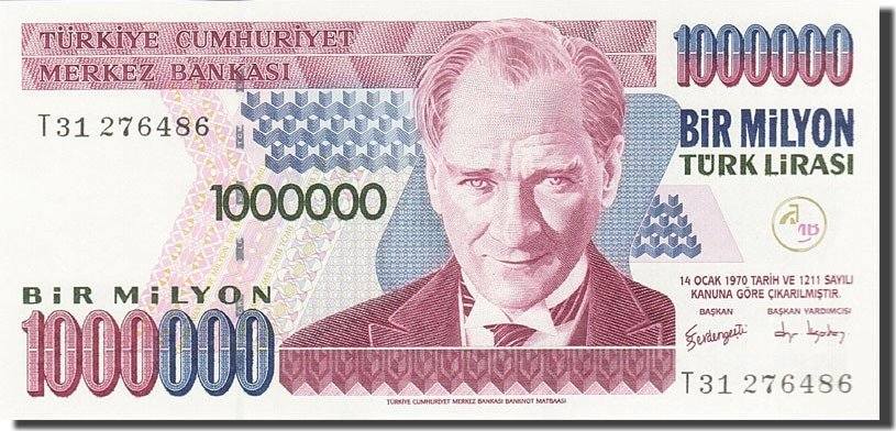 1,000,000 lira 1984-1997 turkey banknote, 1995