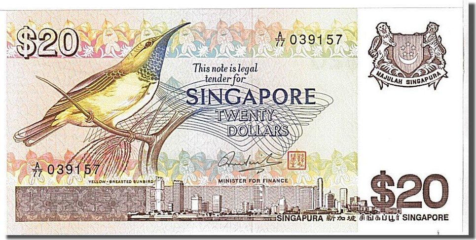 20 dollars 1979 singapore banknote, km:12 unc(65