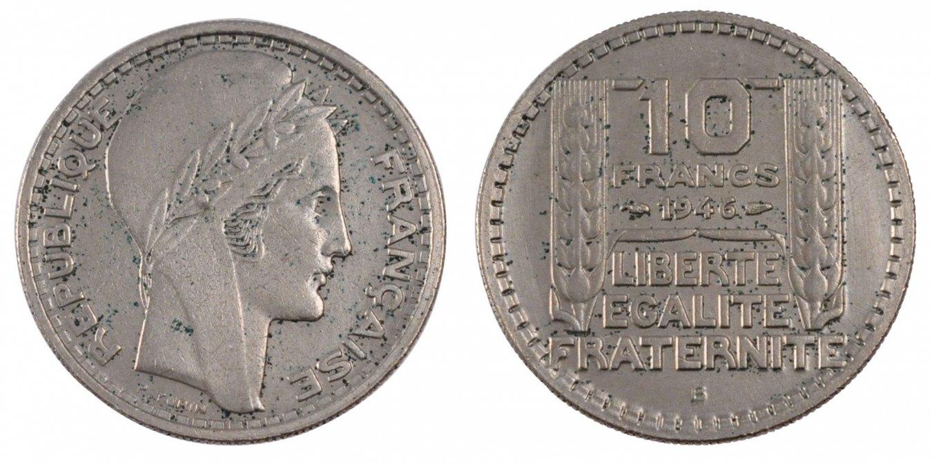 10 francs 1946 b france coin, turin, beaumont le roger ef(40-45)