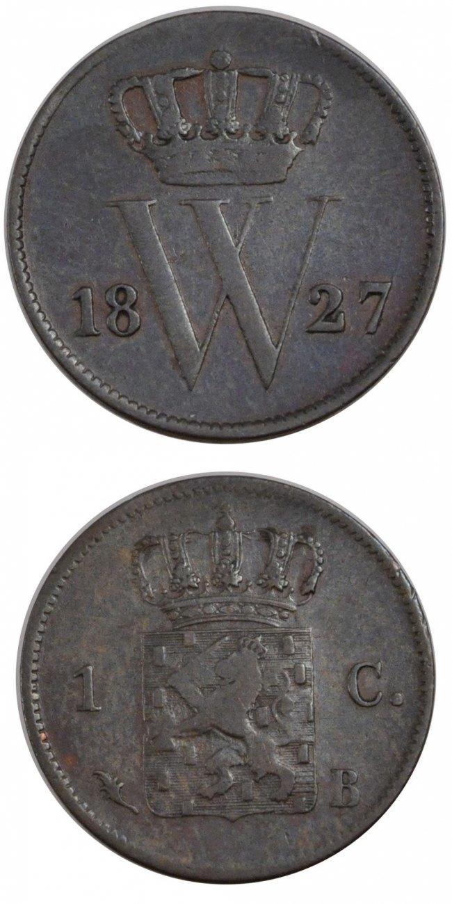 cent 1827 brussels netherlands coin, william i, brussels, copper