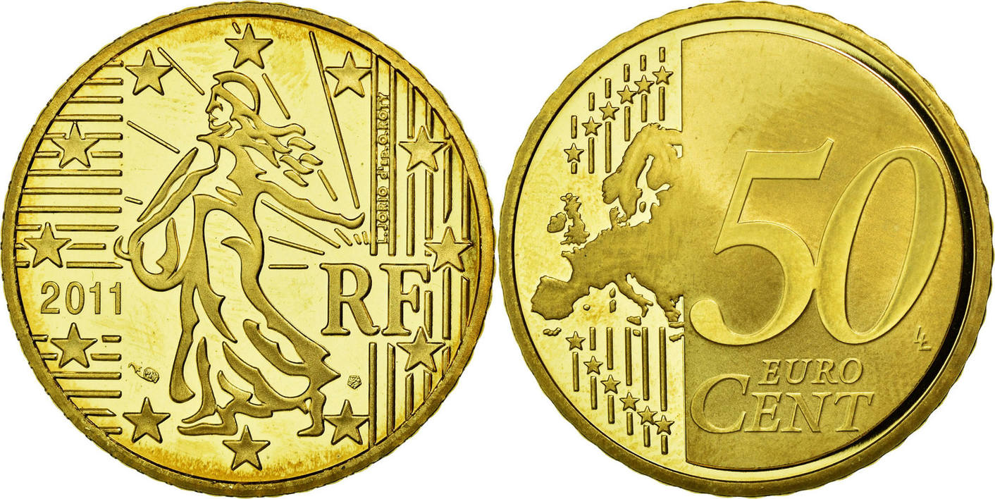50 euro cent 2011 paris france brass, km:1412 ms(63)
