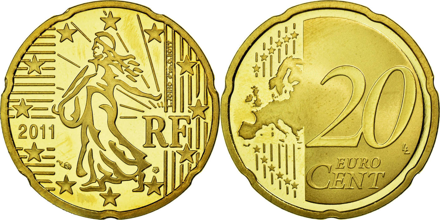 20 euro cent 2011 paris france brass km:1411 ms(63)