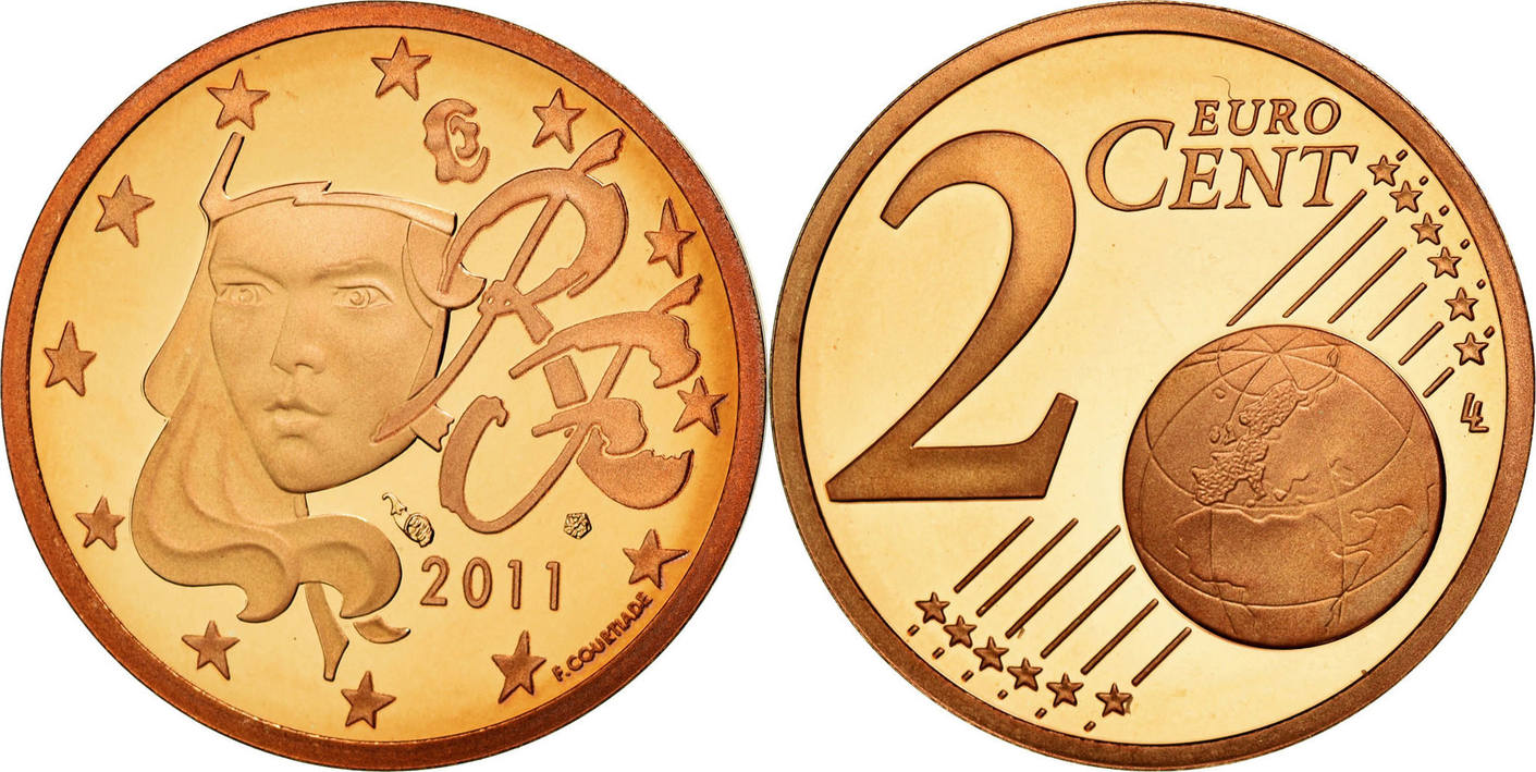 2 euro cent 2011 paris france copper plated steel, km:1283 ms(63