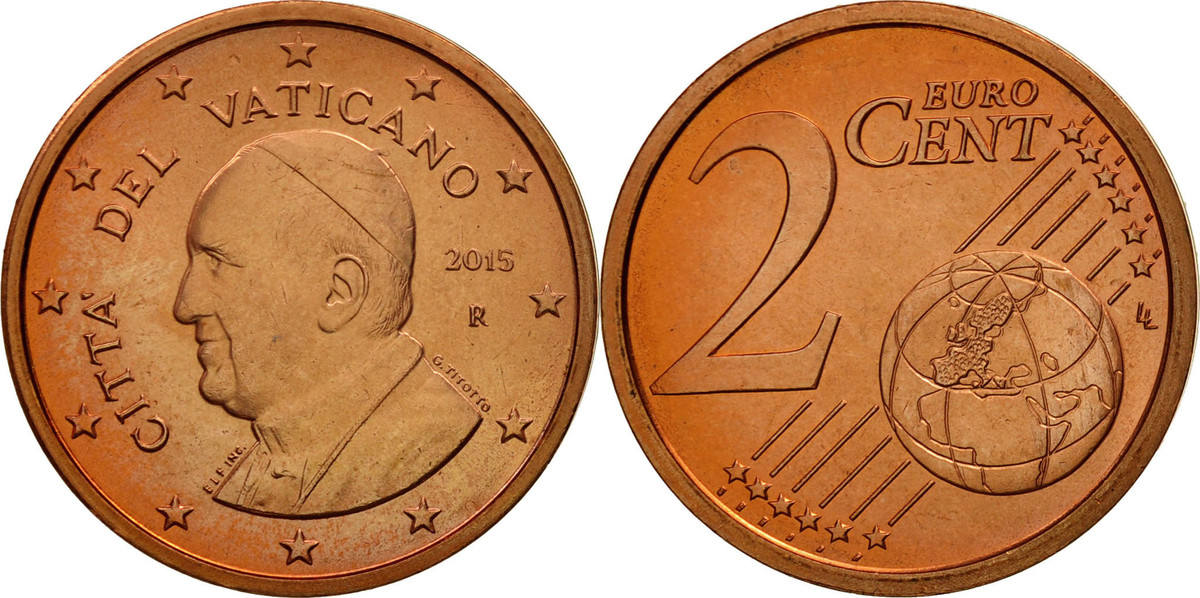 2 euro cent 2015 rome vatican city copper plated steel ms(65-70)