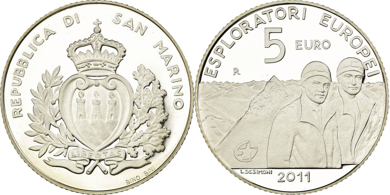 5 euro 2011 r san marino european discoveries, silver, km:501 ms
