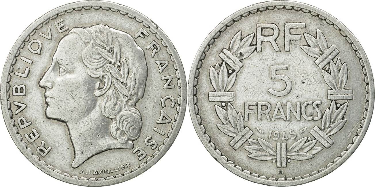 5 francs 1945 b france coin, lavrillier, beaum