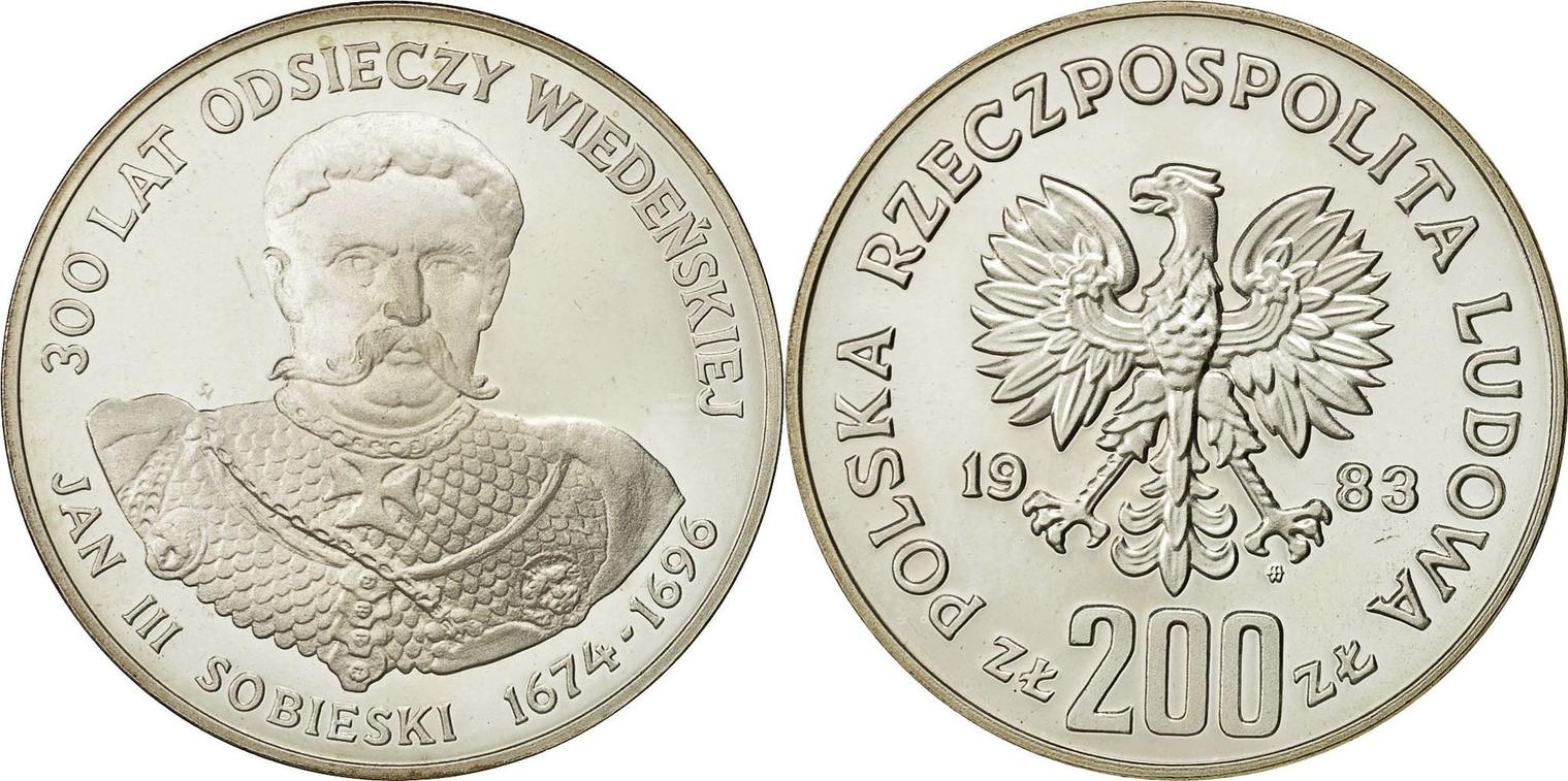 200 zlotych 1983 mw poland coin, warsaw, silver