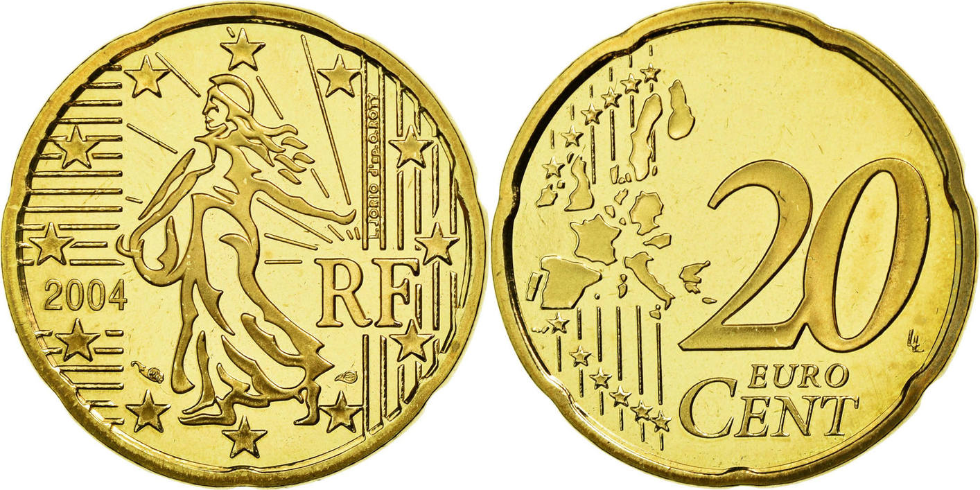 20 euro cent 2004 paris france brass, km:1286 ms(65