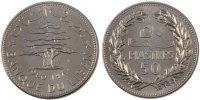Lebanon 50 Piastres Coin, Nickel, KM:E14 -