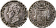 Spain 50 Centimos Alfonso XIII, Madrid, Silver, KM:723 -