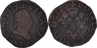 France Double Tournois Coin, Henri III, Rouen, Copper -