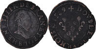 France Double Tournois Coin, Henri III, Rouen, Copper -