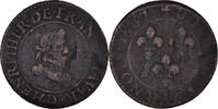 France Double Tournois Coin, Henri IV, Lyon, Copper -