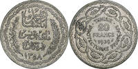 Tunisia 20 Francs Ahmad Pasha Bey, Paris, Silver -