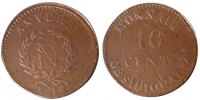 FRENCH STATES 10 Centimes Coin, ANTWERP, Antwerp, Bronze -