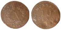 FRENCH STATES 10 Centimes Coin, ANTWERP, Antwerp, Bronze -