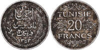 Tunisia 20 Francs Coin, Ahmad Pasha Bey, Paris, Silver -