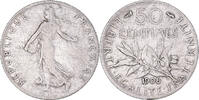France 50 Centimes Coin, Semeuse, Paris, Silver, KM:854 -