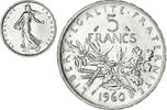 France 5 Francs Coin, Semeuse, Silver, KM:926, Gadoury:770 -