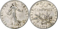 France 50 Centimes Coin, Semeuse, Paris, Silver, KM:854 -