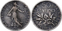 France 50 Centimes Semeuse, Paris, Silver, KM:854 -