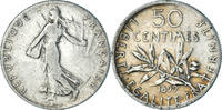 France 50 Centimes Coin, Semeuse, Paris, Silver, KM:854 -