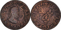 France Double Tournois Coin, Henri IV, Paris, Copper -