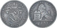 Belgium 2 Centimes Coin, Leopold II, Brussels, Copper -