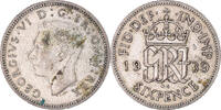 Great Britain 6 Pence Coin, George VI, Silver, KM:852 -