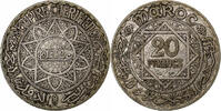 Morocco 20 Francs Mohammed V, Paris, Silver, KM:39 -