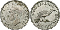New Zealand 6 Pence George VI, London, Silver, KM:8 -