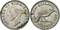 New Zealand 6 Pence George VI, London, Silver, KM:8 -