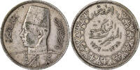 Egypt 10 Piastres Farouk, British Royal Mint, Silver, KM:367 -