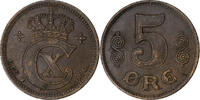 Denmark 5 Öre Christian X, Copenhagen, Bronze, KM:814.2 -