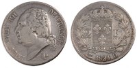 France 2 Francs Coin, Louis XVIII, Louis XVIII, Lyon, Silver -