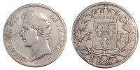 France 5 Francs Coin, Charles X, Paris, Silver, Gadoury:644 -