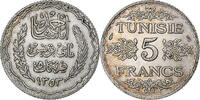 Tunisia 5 Francs Ahmad Pasha Bey, Paris, Silver -