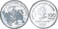 France 100 Francs 1992 Olympics, Albertville, Hockey, MDP, Silver -