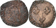 France Double Tournois Henri III, La Rochelle, Copper -