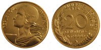 France 20 Centimes Coin, Marianne, Paris, Aluminum-Bronze -