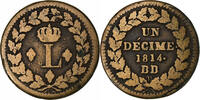 France Decime Louis XVIII, Strasbourg, Bronze, Gadoury:196 -