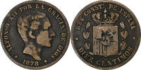 Spain 10 Centimos 1878 Barcelona Alfonso XII, Barcelona, Bronze S 108.36 元  ＋  41.42 元 运费