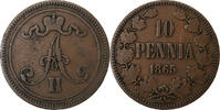 Finland 10 Pennia Alexander II, Helsinki, Copper -