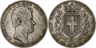 ITALIAN STATES 5 Lire SARDINIA, Carlo Alberto, Genoa, Silver -
