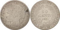 France 50 Centimes Coin, Cérès, Paris, Silver, KM:834.1 -