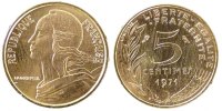 France 5 Centimes Coin, Marianne, Aluminum-Bronze -