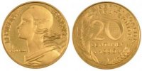 France 20 Centimes Coin, Marianne, Aluminum-Bronze -