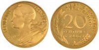 France 20 Centimes Coin, Marianne, Paris, Aluminum-Bronze -