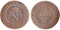 France Decime Coin, Napoléon I, Strasbourg, Bronze -