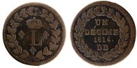 France Decime Coin, Louis XVIII, Strasbourg, Bronze -